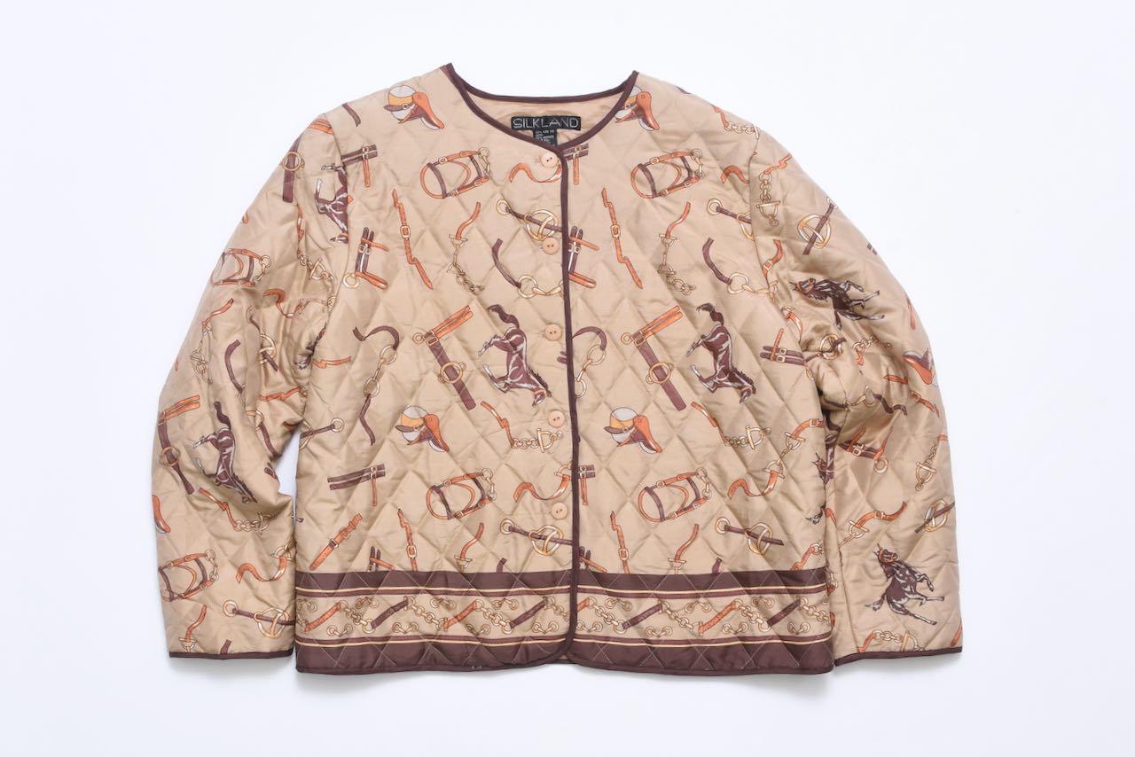 HdN "Horse and Tack" Quilted Silk Jacket, Vintage Select